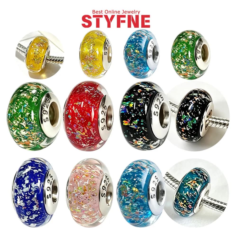 Silver-Plated Fresh Green Rainbow Glass Charms Bead Fit Original Bracelet Bag Keychain Charm Bead Pendant Diy Women Jewelry Gift