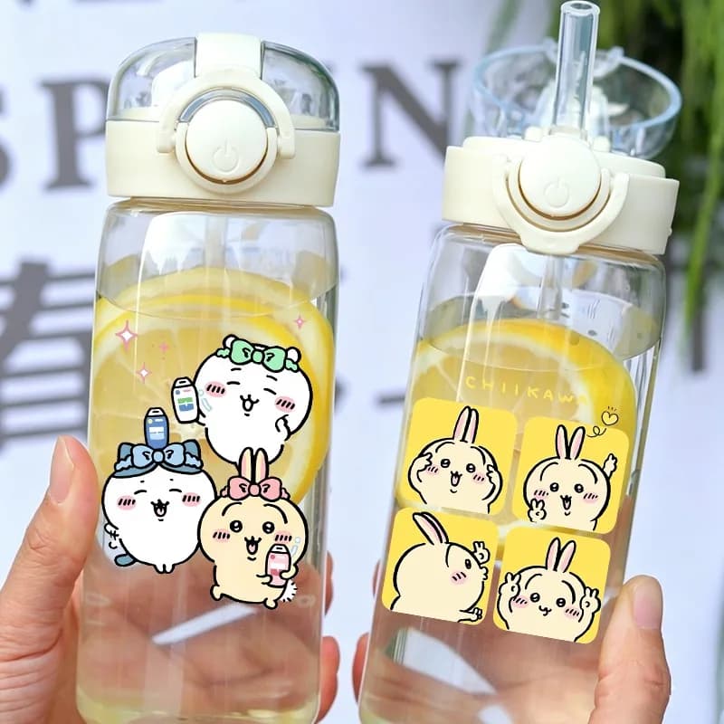 Chiikawas 400ml Water Bottle with Straw Cartoon Anime Pattern Printed Sports Bottles Unisex Outdoor Portable Glass Cups Gifts
