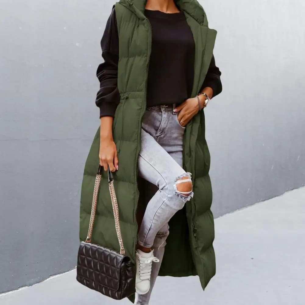 Piumino da donna Giacca invernale antivento Piumino da donna con cerniera lunga senza maniche con cappuccio Piumino in vita attillata Gilet invernale