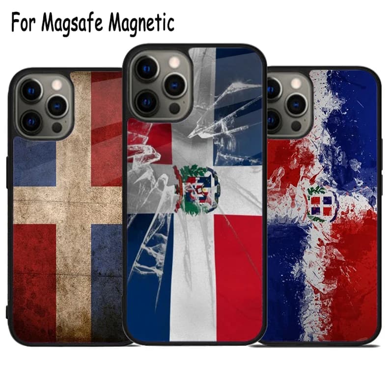 Cover Magnetica Wireless per iPhone con Bandiera della Repubblica Dominicana Dipinta, Compatibile con Magsafe per iPhone 17 Air 15 16e 14 13 11 12 Pro Max Plus