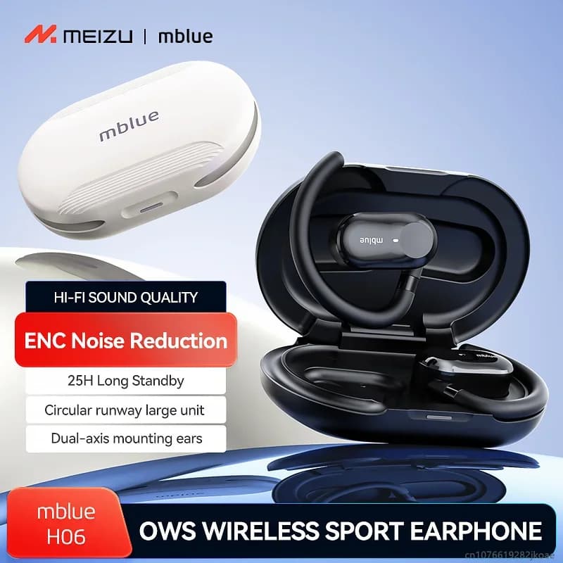 Nuovo MEIZU mblue H06 Cuffie auricolari aperte Wireless Bluetooth 5.4 Auricolare stereo HiFi HD Microfono Chiamata Musica Sport Orecchio appeso Auricolari