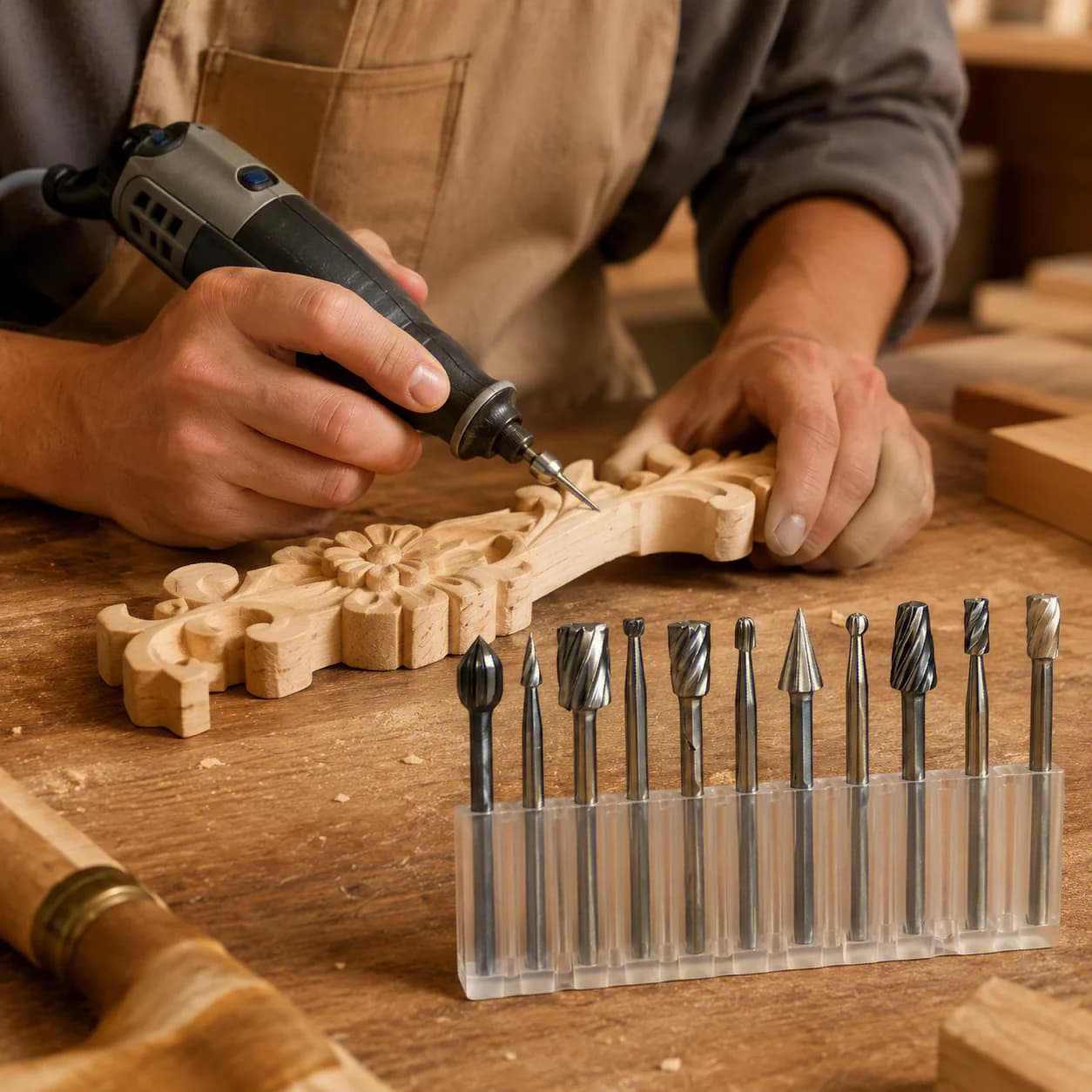 Set of 10 Wood Mills, High Hardness Rotating Tips, Thermally Treated Polishing Blades for Electric Grinder, Dusting, Drilling and Finishing