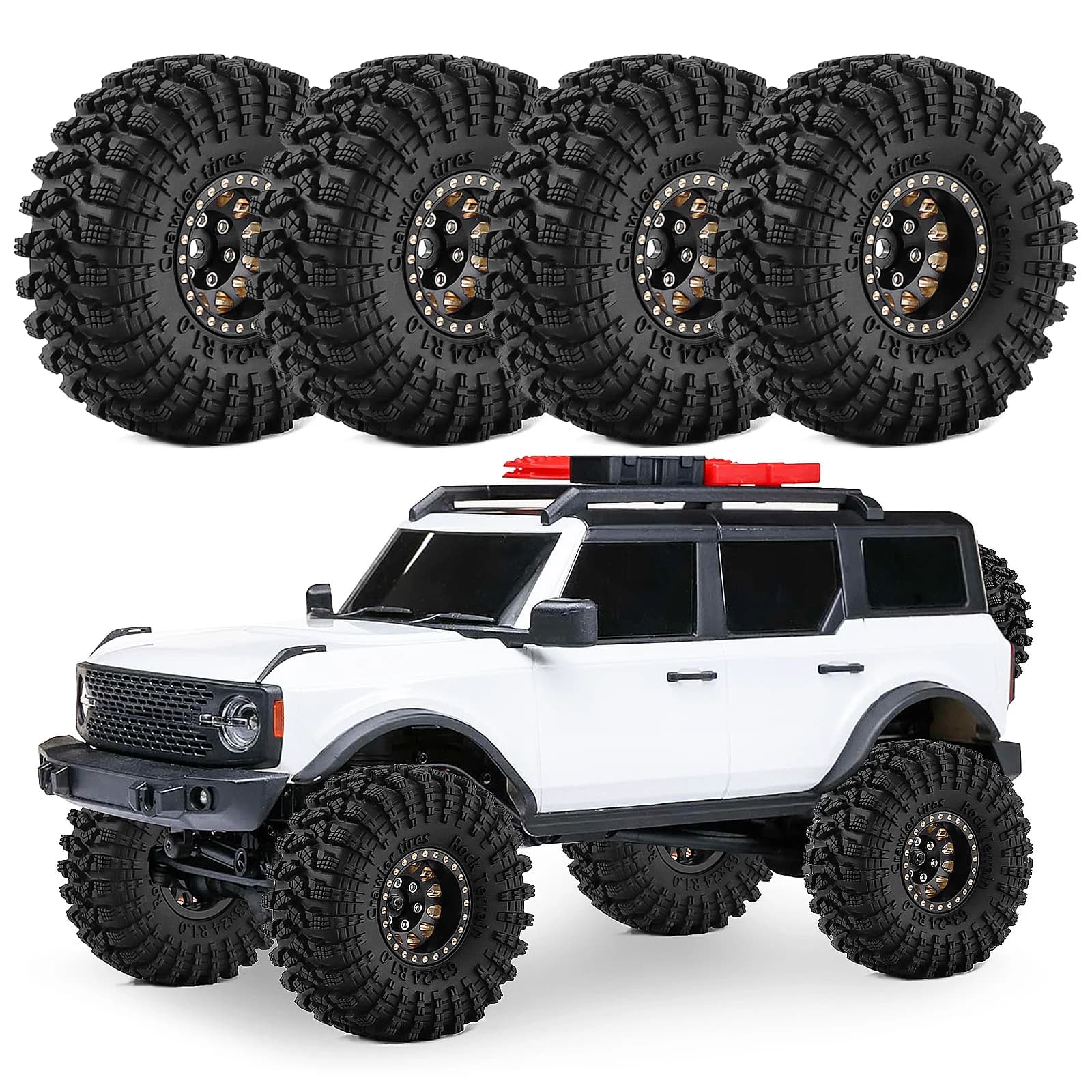 Set di 4 ruote e pneumatici Beadlock in ottone da 1.0 pollici per auto RC Crawler 1/24 Axial SCX24 AX24 FCX24 FMS TRX4M - Parti e accessori di aggiornamento