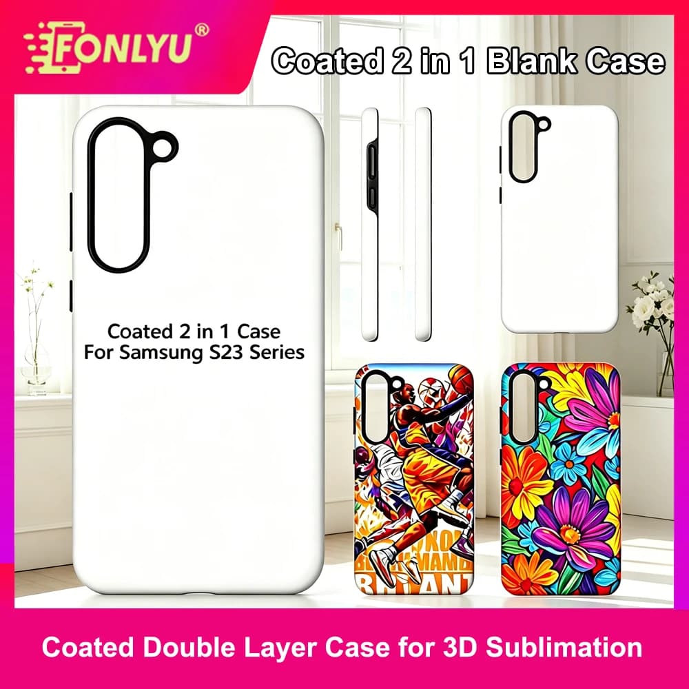 FONLYU 5pcs Coated 2 in 1 Blank Phone Cases for 3D Sublimation Back Cover for Samsung S26 S25 S24 S23 Ultra Plus FE DIY Printing