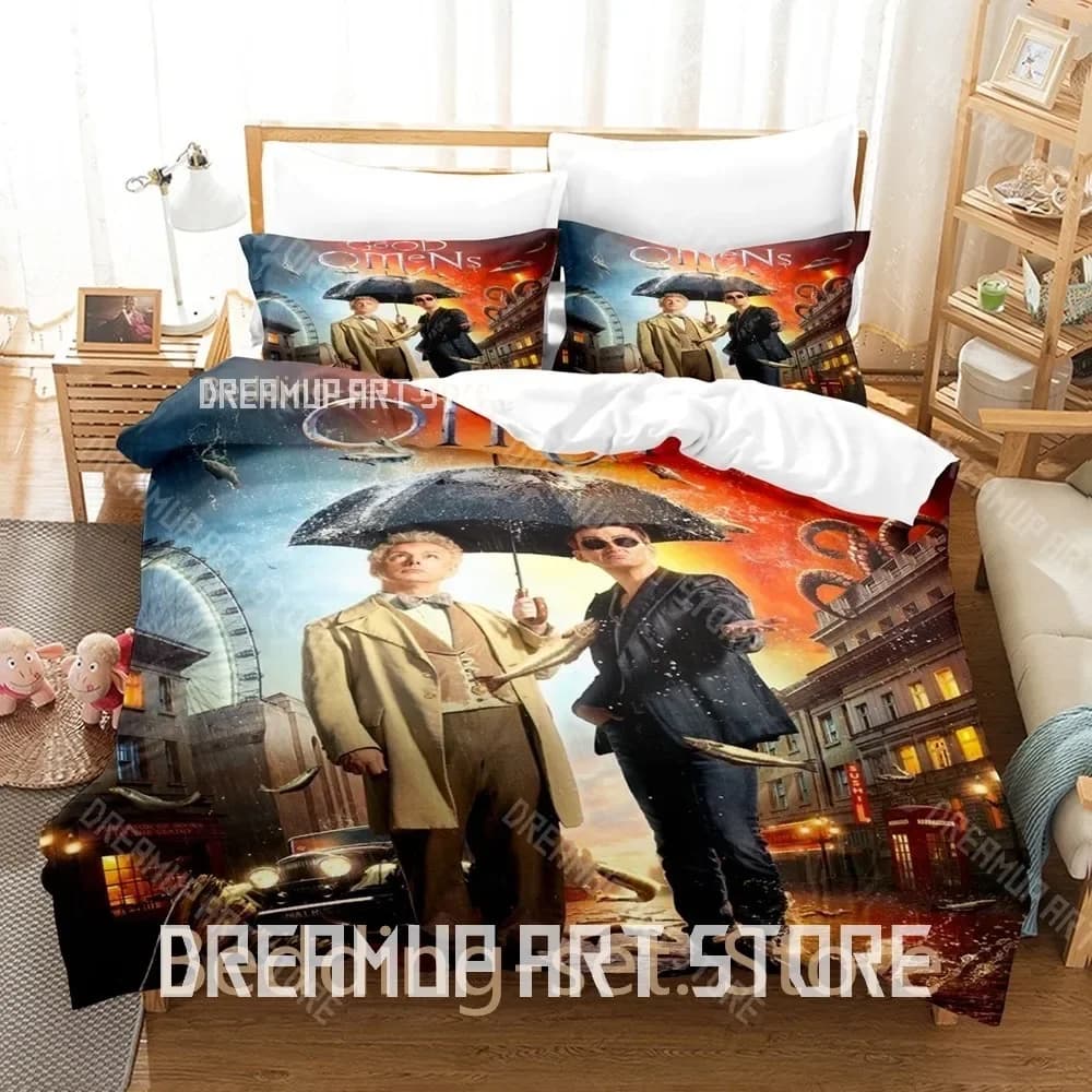 TV set Good Omens with 3D print Set single bed double full Queen King Size Set adult bedroom cushion Set Anime sheets