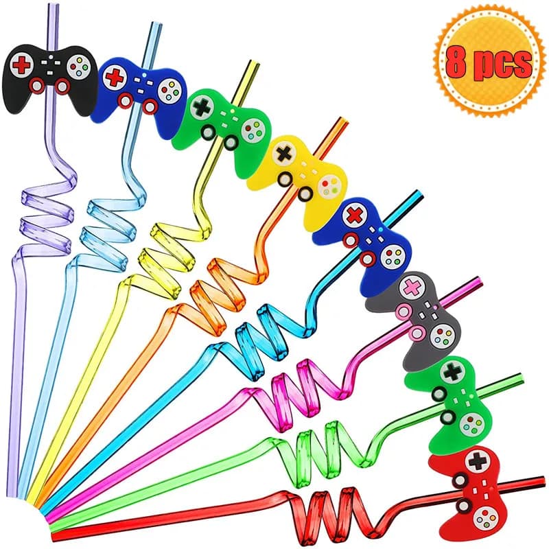 Verde videogioco cannucce festa di compleanno decorazione gioco su Gamepad riutilizzabile bere succo di paglia Baby Shower bambini favore giocattolo regalo