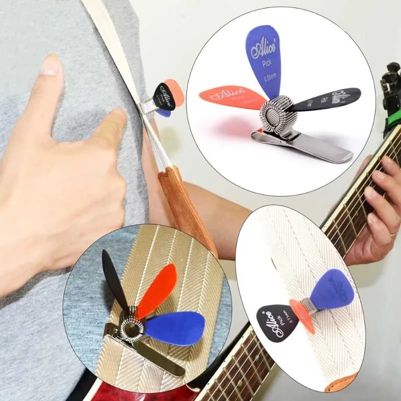 Clip universale per plettri per chitarra in metallo con 3 plettri per chitarra plettri per chitarra colori accessori per chitarra generali casuali