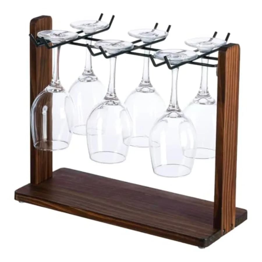 MyGift Portabicchieri da Tavolo per Vino e Champagne, Supporto da Bancone per Calici, Moderno Marrone Bruciato Solido
