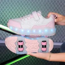 2025Children's flash shoes double roller skate sneakers for boys Invisible automatic roller shoes for pupils light shoes