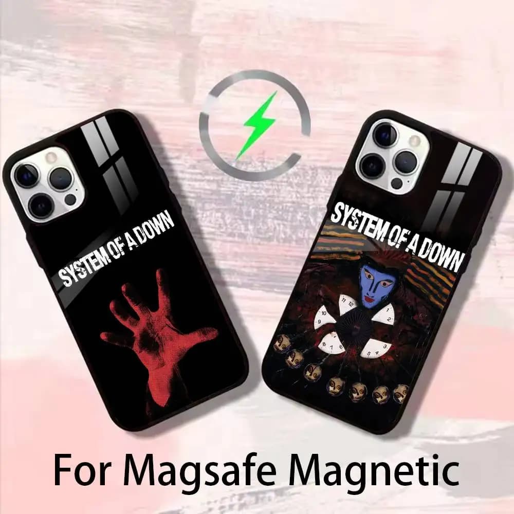 Cover per iPhone System of a Down Band per iPhone 17 16 15 14 13 12 Pro Max Plus con ricarica wireless magnetica MagSafe a specchio