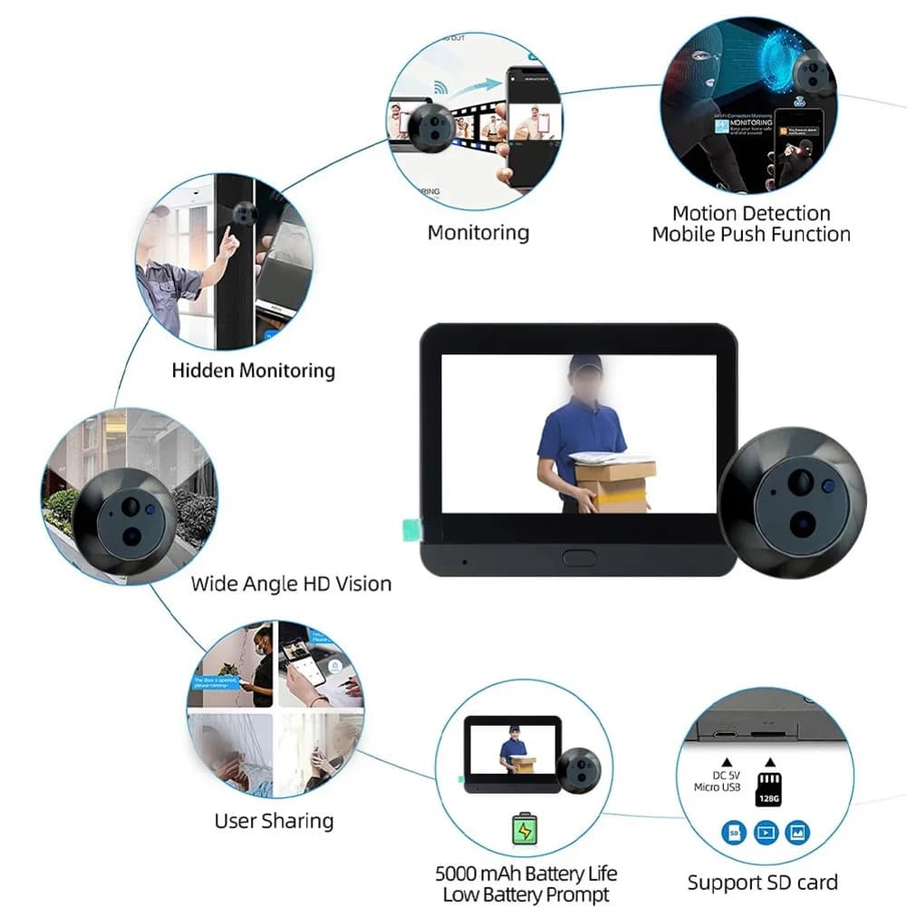 For Tuya App Apartment Door Viewer 2.4G Video Doorbell Apartment Entry Wireless Video Door Camera Video Doorbell