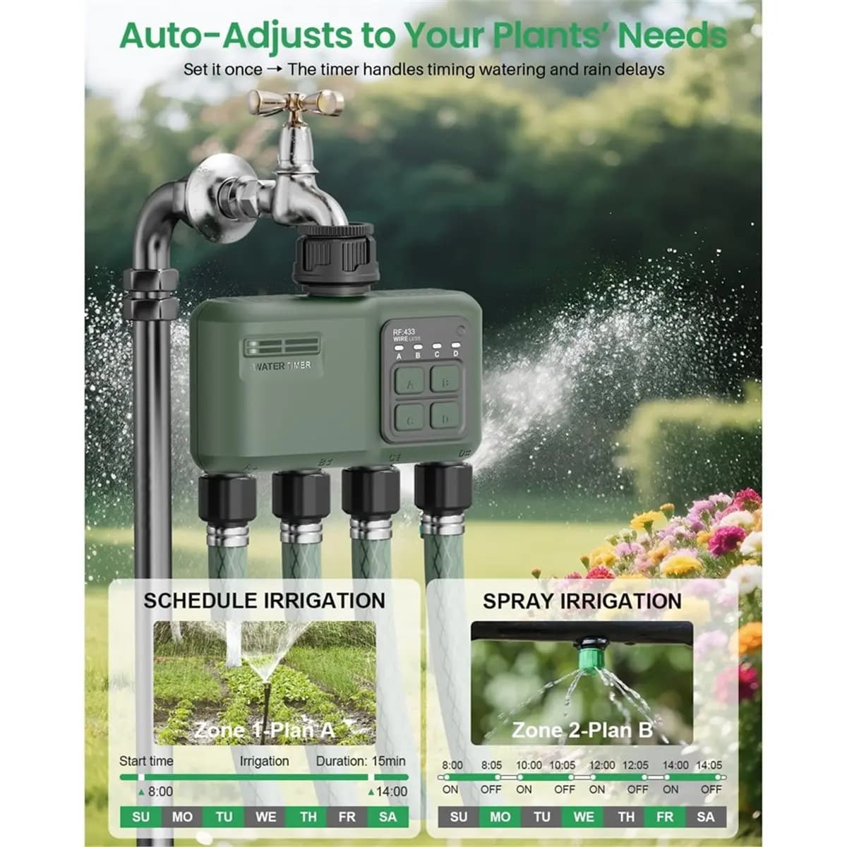 PROMOTION~ WiFi Water Timer for Garden Hose, Sprinkler Timer 4 Zone, Smart Hose Water with WiFi Irrigation Controller US Plug