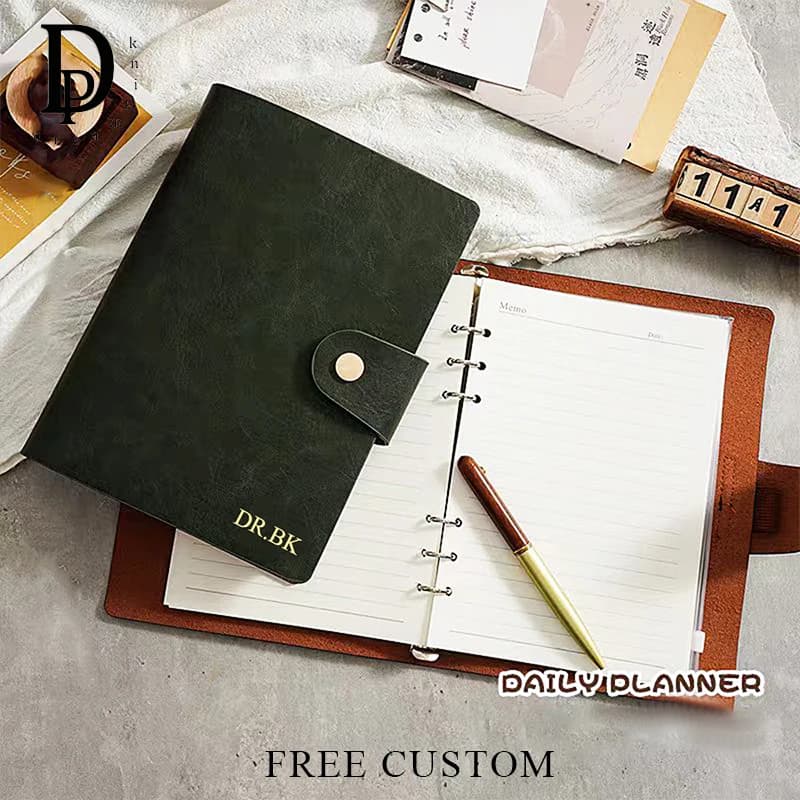 Notebook A5 in pelle bovina vintage con nome personalizzato, agenda aziendale di lusso, diario con borsa per documenti per passaporto, slot per schede multifunzione a fogli mobili