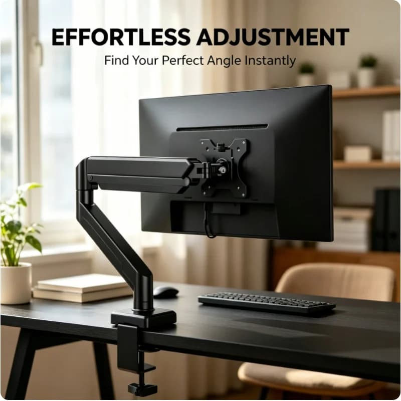 Supporto per Monitor Singolo da 14-32 Pollici, Braccio Regolabile in Altezza con Base a Morsetto o Passacavo per Scrivania, per Casa e Ufficio
