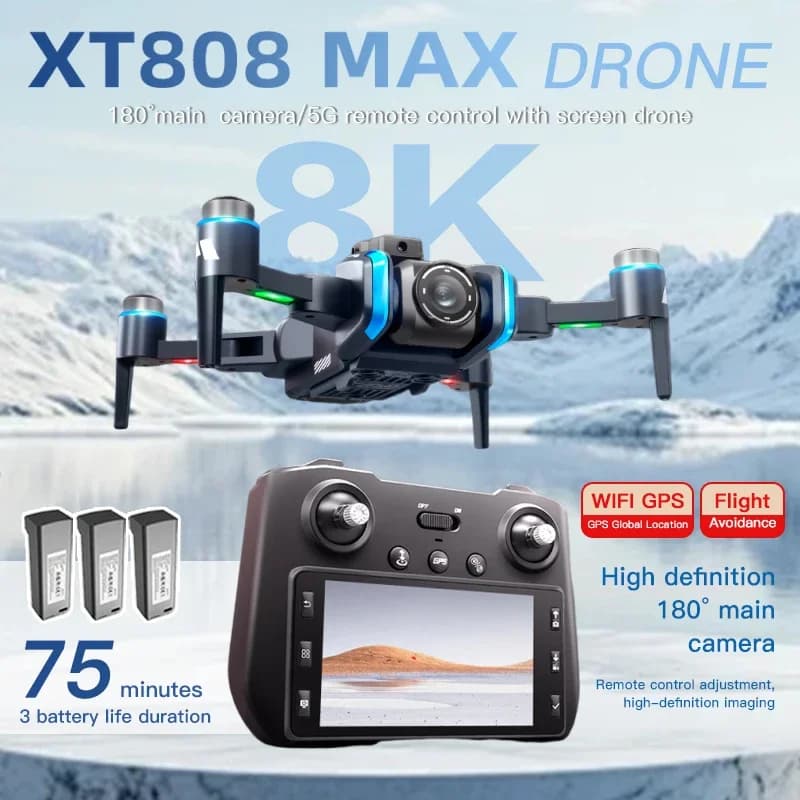 XT808 GPS Drone Professionale 8K HD Doppia Fotocamera Motore Brushless 5G WIFI FPV Schermo Pieghevole Display RC Quadcopter giocattolo