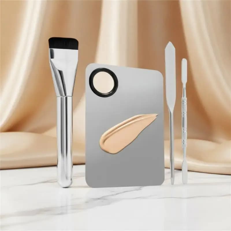 NEW 4Pcs Stainless Steel Makeup Mixing Palette With Spatula Lipstick Eye Shadow Foundation Blend Color Mixing Board Beauty Tool