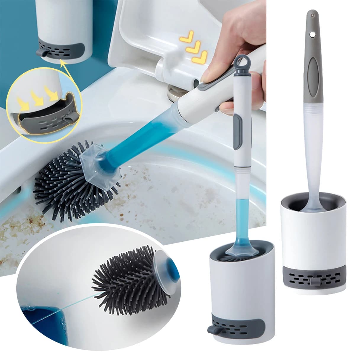 Detersivo Spazzola per WC ricaricabile Spazzola TPR in silicone con manico lungo a parete per strumenti per la pulizia degli angoli Accessori per il bagno