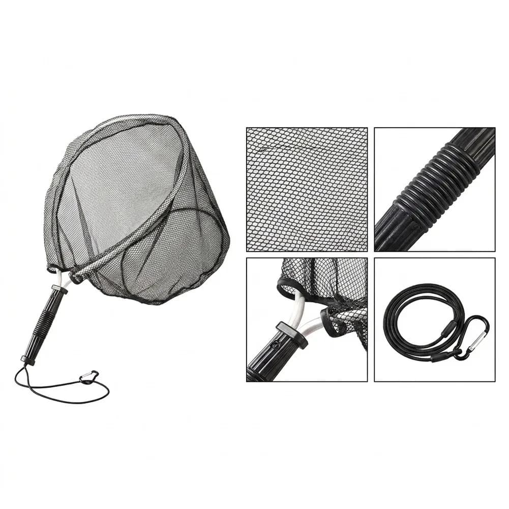 Fly Fishing Landing Net Made of Aluminum Alloy Featuring Non Absorbent Nylon Mesh and Ergonomic Non Slip Handle