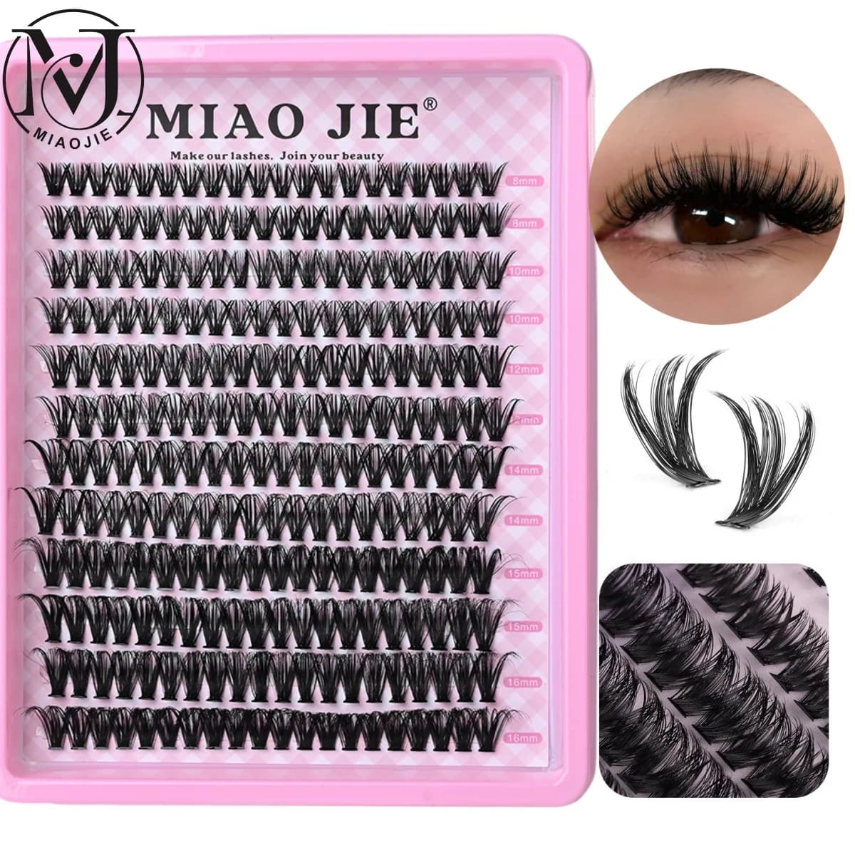 MIAOJIE 40D Cluster Cilia Finte 240 pcs FAI DA TE Extension Eyelash Volume Individual Wispy Fluffy Cluster Eyelash Extension Eyelash for