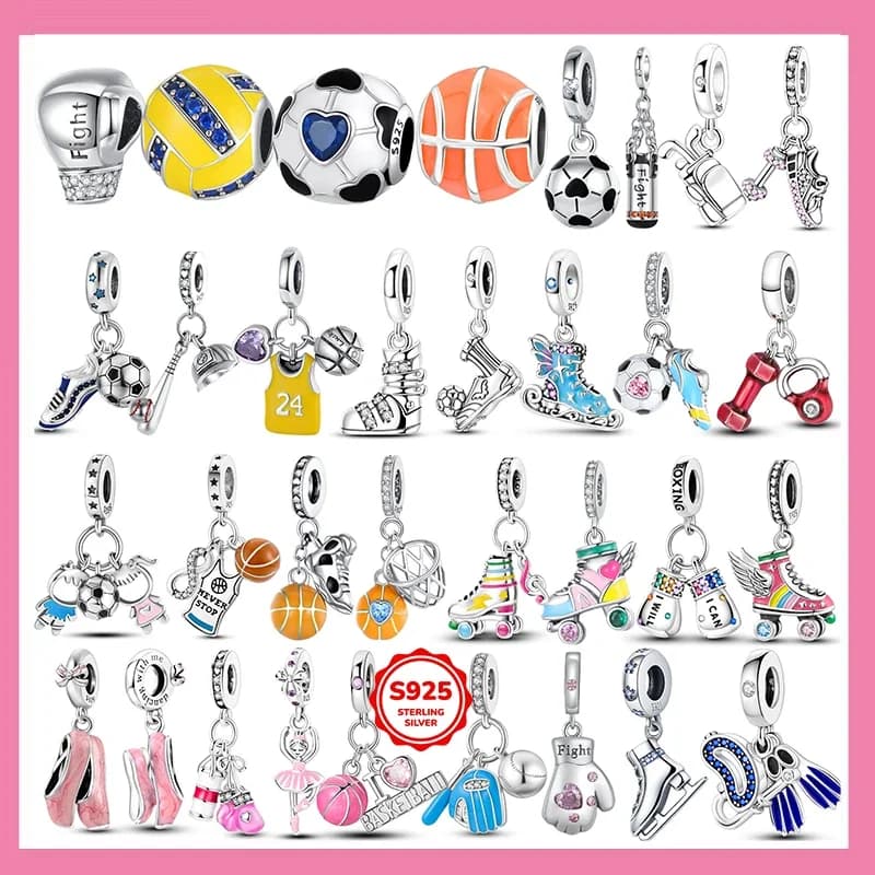 Nuovi Charm Originali in Argento Sterling 925, Serie Sportiva con Pallacanestro e Calcio, Compatibili con Bracciali Originali, Gioielli Fai-da-Te per Donne, Idea Regalo