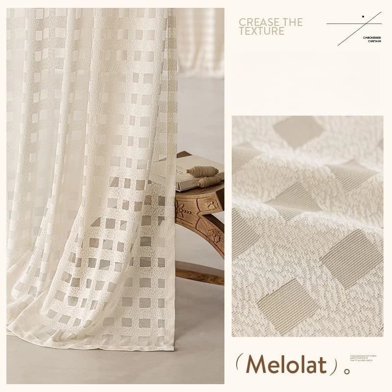 Custom Size New Linen Gauze Curtains for Living Room, Light-permeable But Opaque, Checkered Pattern for Bedroom and Balcony.