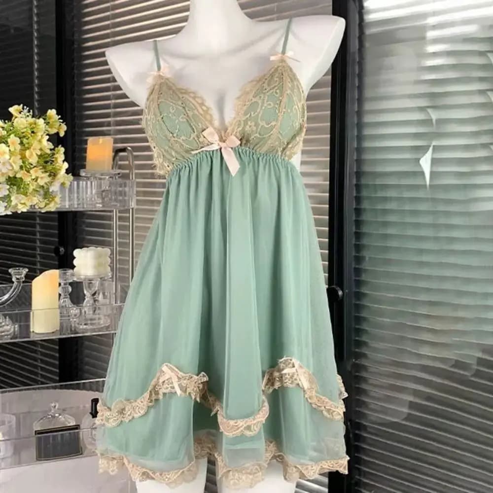 Women's pyjamas dress with lace bow Night shirt with flower volant Sleeveless night shirt with summer padding