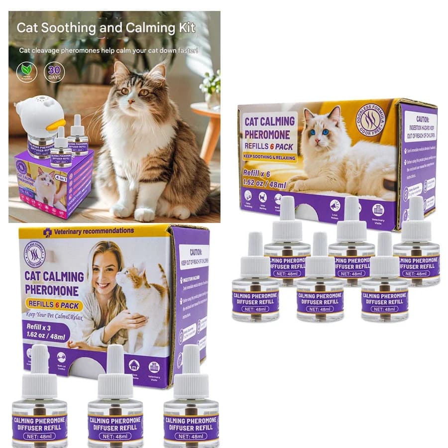 Diffusore di Feromoni 4-in-1 per Cani e Gatti, Set Elettrico Riscaldante Inodore per Alleviare lo Stress Emotivo degli Animali Domestici