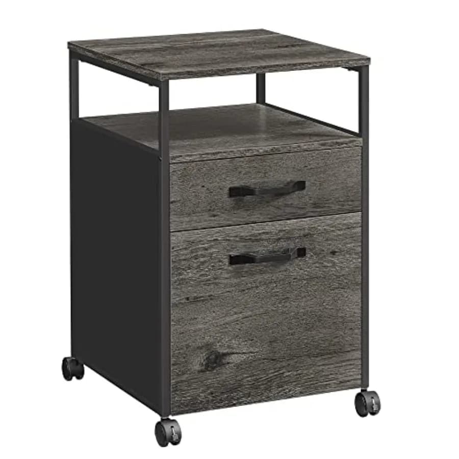 Armadietto Portadocumenti Mobile con Ruote, 2 Cassetti e Ripiano Aperto per Cartelle Appendibili Formato A4 e UOFC071B04