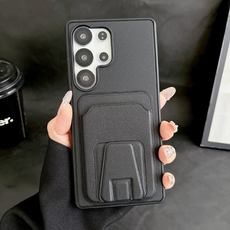 Phone Case with Wallet Card Slot Bracket for PC Soft Matte Solid Color for Samsung S25 S24 S23 S26 Ultra Plus FE A56 A55 A54 A36