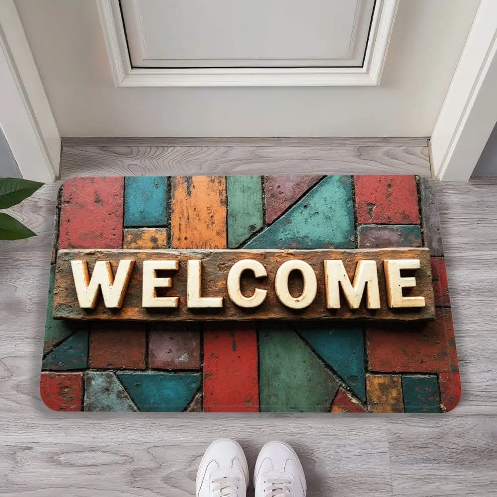 VIKAMA American Retro Imitazione Pavimento Piastrelle Tappeto Decorazioni per la casa, Tappetino antiscivolo per bagno a prova di sporco e assorbente dell'acqua, Tappetino per ingresso