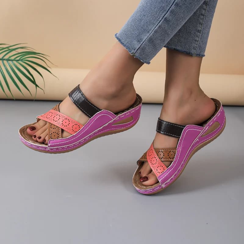 2026 New Fashion Summer New Women Wedges Slippers Orthopedic Open Toe Sandals Vintage Leather Casual Female Platform Slippers 42