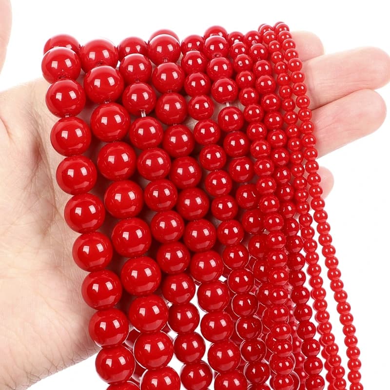 Perline di pietra naturale rotonde in corallo rosso, perline distanziatrici sfuse per la creazione di gioielli, braccialetti fai da te, orecchini e accessori.