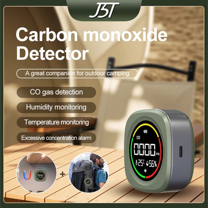 Portable 3-in-1 Carbon Monoxide Detector CO Monitor Temperature Humidity Tester Sound Alarm for Camping RV Travel Caravan