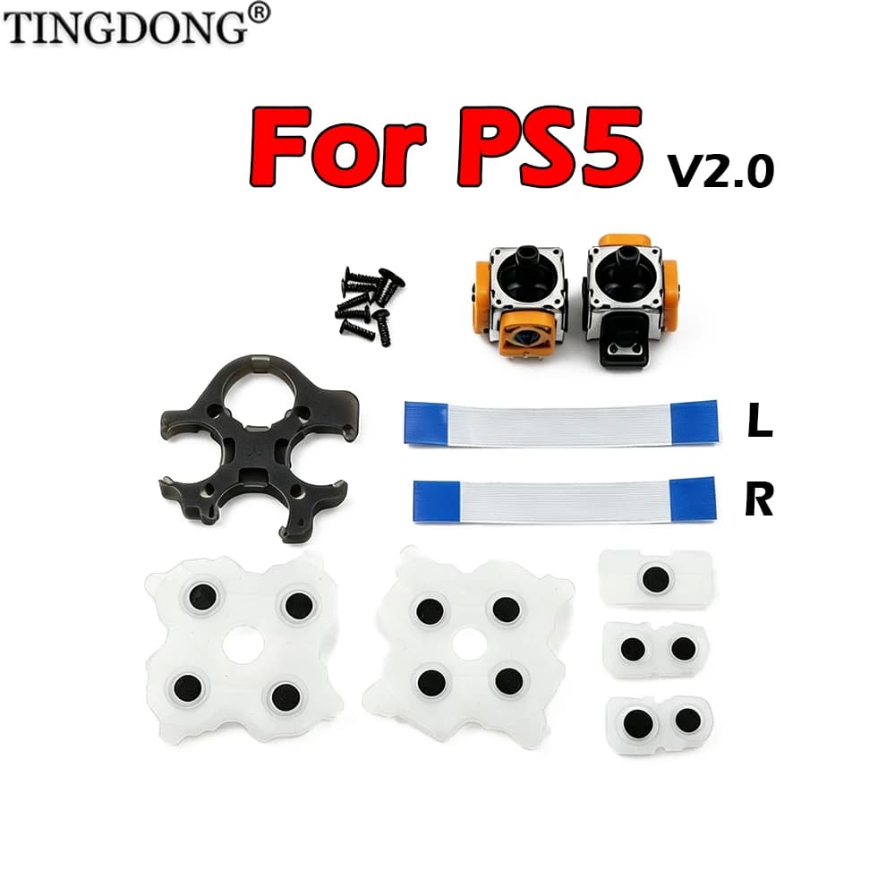 For PS5 V2.0 Repair Kit 3D Analog Joystick Conductive Rubber Pad LR Flex Cable D-Pad Frame Screws Set Fix Drift Replacement Part