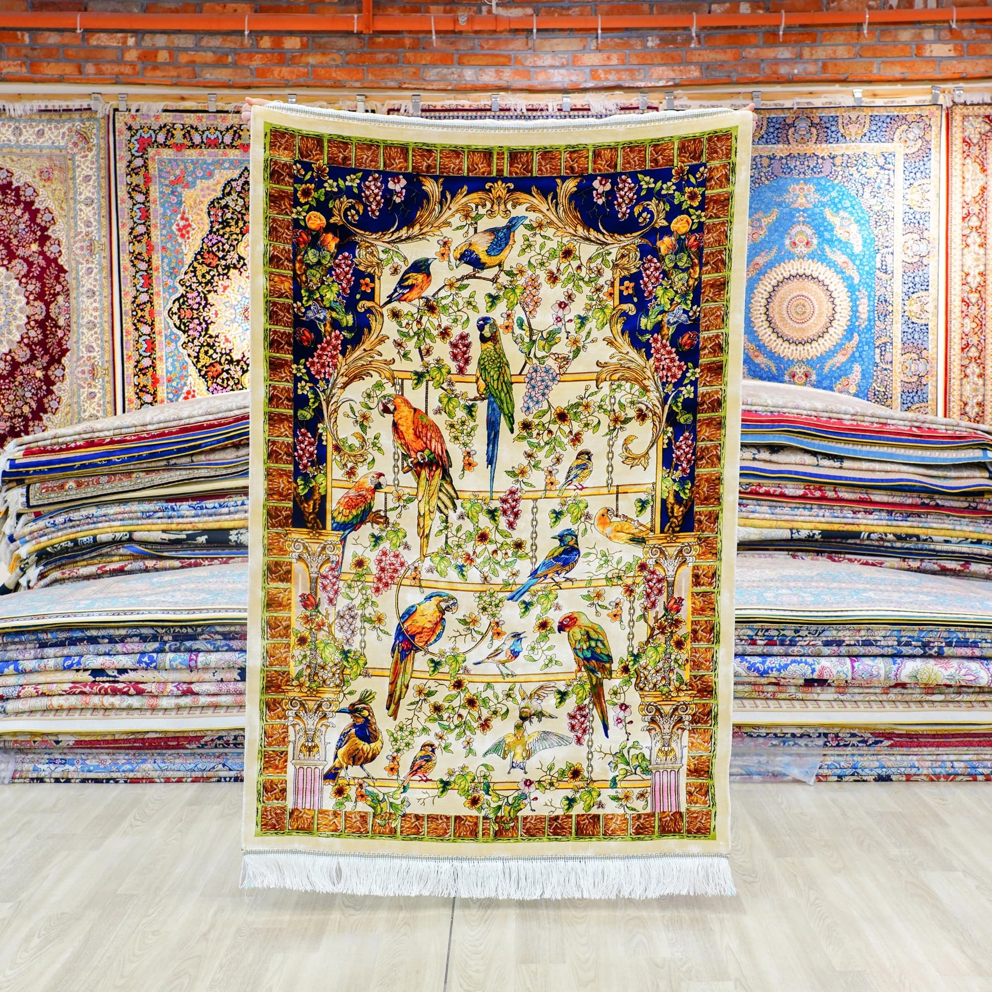 100x150cm Luxury Persian Silk Carpets Wholesale Favourable High-end Density Handmade Floral Bird Oriental Rug Living Room Bed