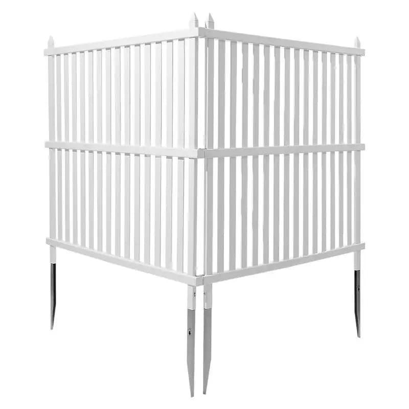 Schermo per la privacy da esterno a 2 pannelli, recinzione per condizionatore d'aria da 48 x 48 pollici con picchetti da terra da 19,7 pollici, recinzione per attrezzature da piscina, recinzione per la privacy in vinile a strisce, ideale per bidoni della spazzatura e unità di climatizzazione, bianco