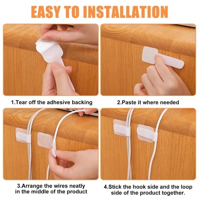 U55D 60pcs Cable Ties Adjustable Wire Management Protector Desk Wire Winder