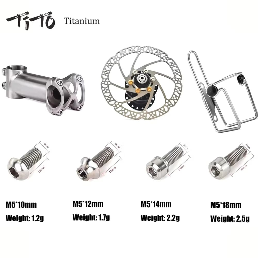 6 pcs titanium alloy MTB road bike bolts for handlebar attachment, bottle holder, disc brake M5 * 10 * 12 * 14 * 18mm ultralight high strength bike bolts