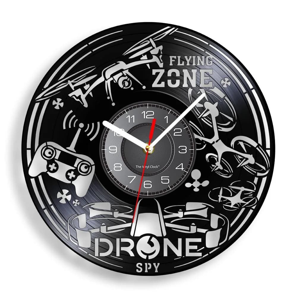Orologio da parete in vinile con pilota di drone UAV per camera da letto, decorazione per la casa, orologio da parete silenzioso senza ticchettio