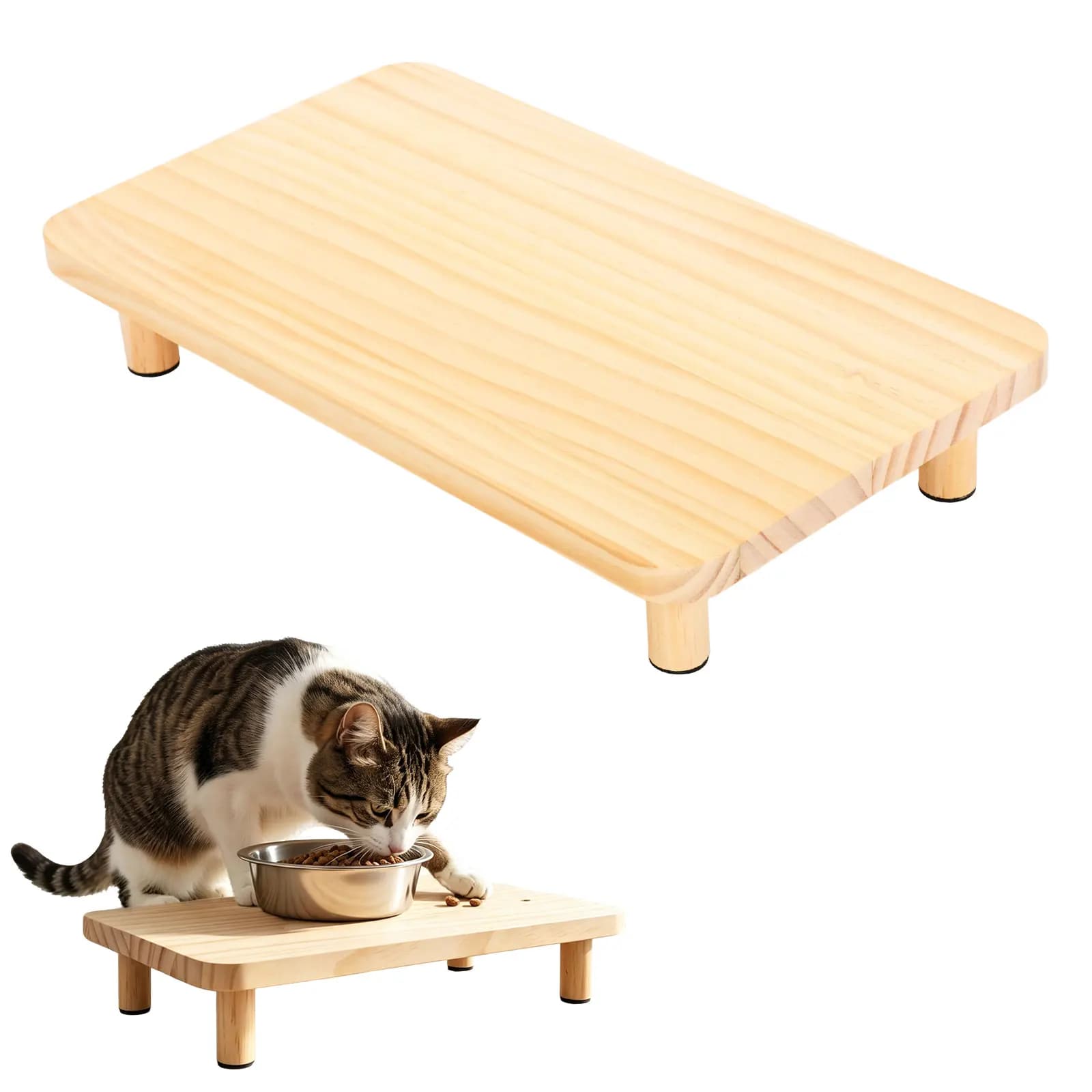 Elevated Cat Food Bowl Platform for Automatic Pet Feeders Raised Feeding Stand Wooden Support for Cats and Dogs
