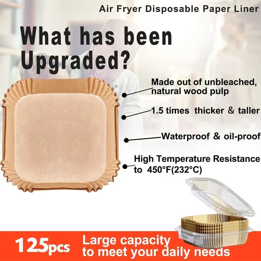 9 Inch Air Fryer Disposable Papers, 125 pcs of 9 Inch Large Square Cartons for 5QT Air Fryer, 6QT, 8QT