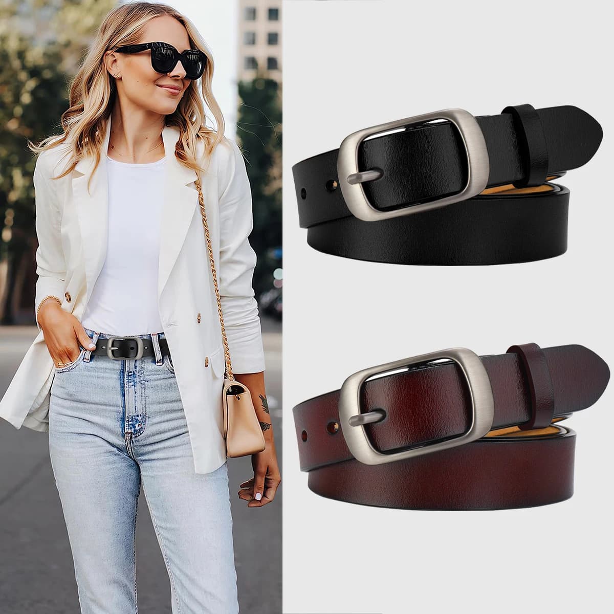 Ladies' leather belt, casual and versatile Korean version, needle buckle cowhide, student decorative jeans, perforated waistband