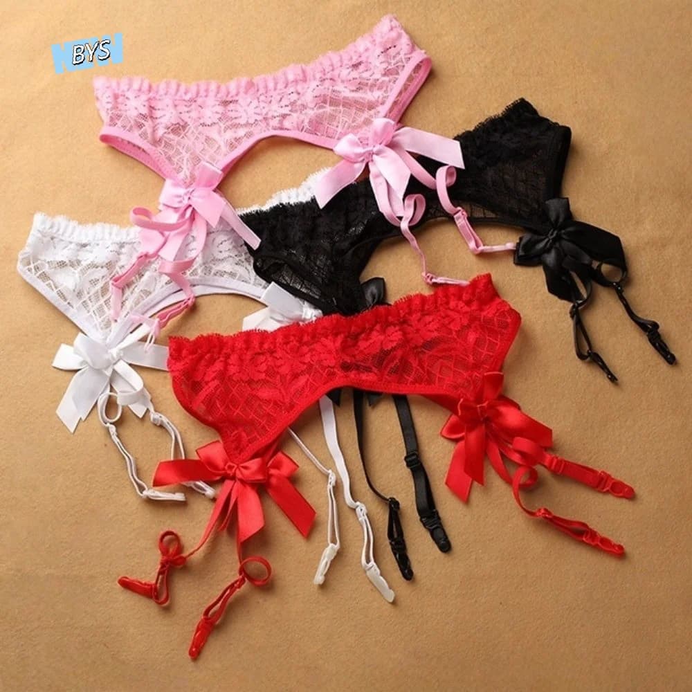 Floral Lace Garter Belt Adjustable Straps Bow Suspender Belt Transparent Underwear Plaid Garters for Stockings Intimate Wear