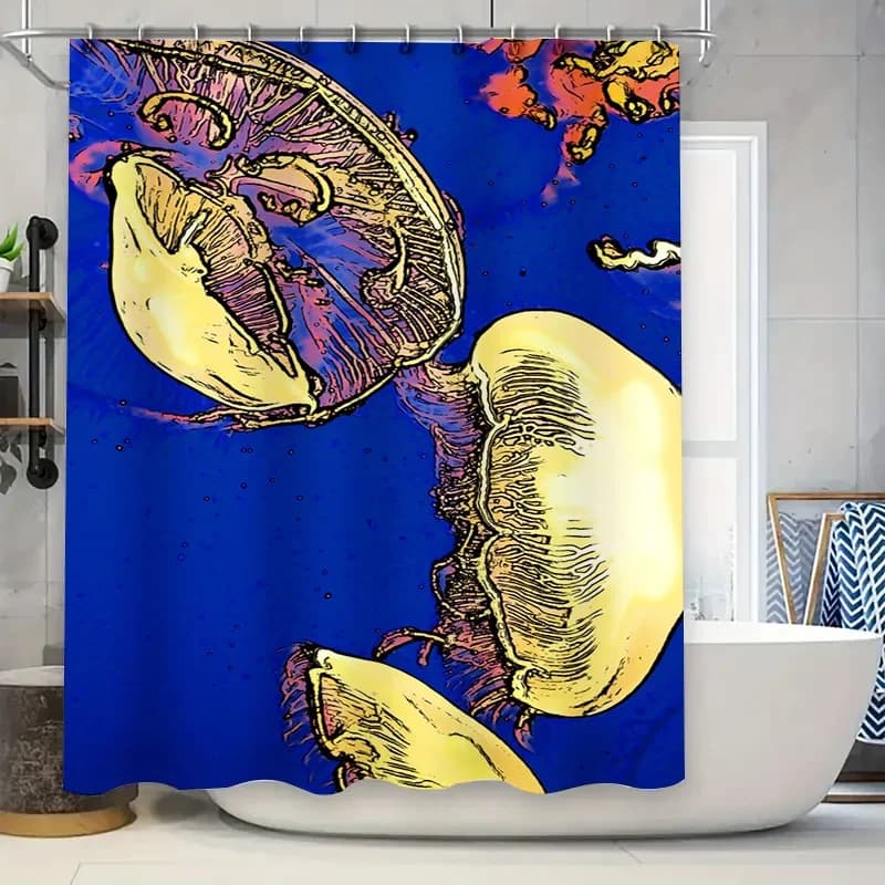 Decorazione artistica per il bagno in tessuto impermeabile con stampa di meduse