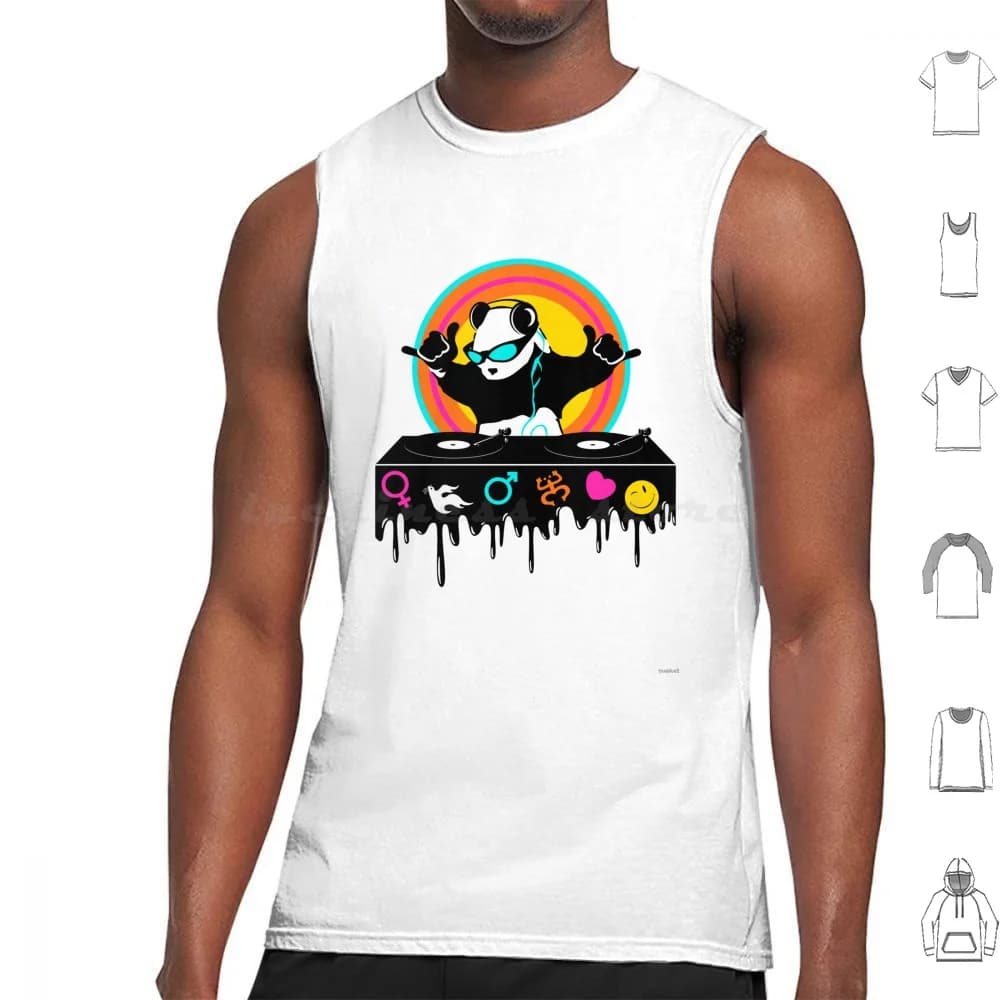 Panda-Monium Dj Canotte Canottiera senza maniche Panda Dj Musica Danza Trance Ibiza Pausa primaverile Vacanze di vita universitaria Vacanze