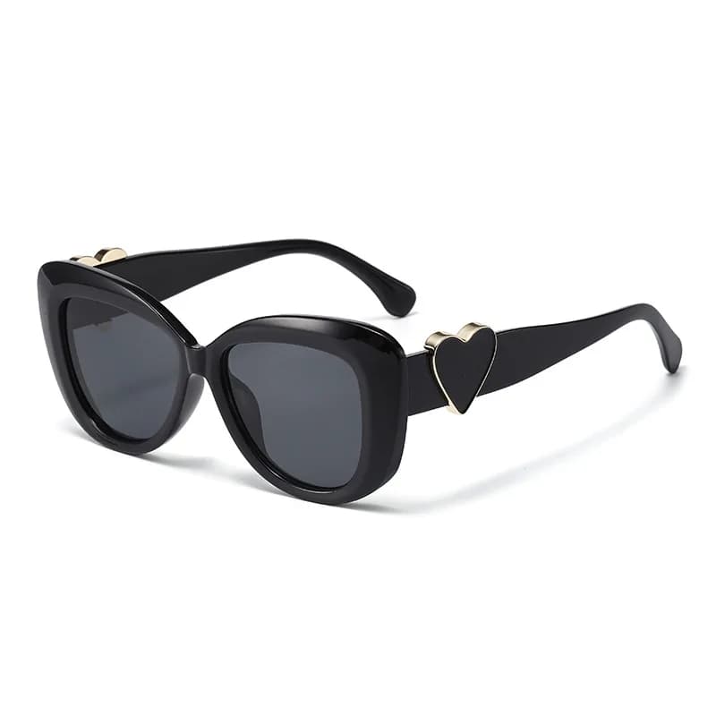 Fashion Ladies Cat Eye Sunglasses Retro Thick Rim Frame With Heart Decor On UV400 For Photoshoot Beach Travel And Daily Eyewear