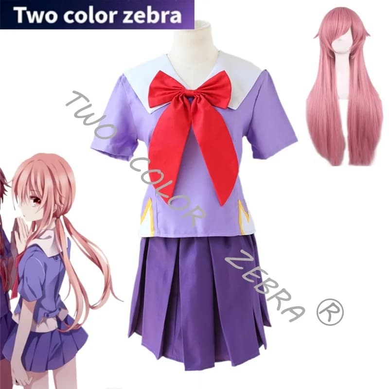 Anime giapponese Future Diary Gasai Yuno Mirai Nikki Abito da marinaio Lolita Costume Cosplay Arco Gonna corta Costume cosplay