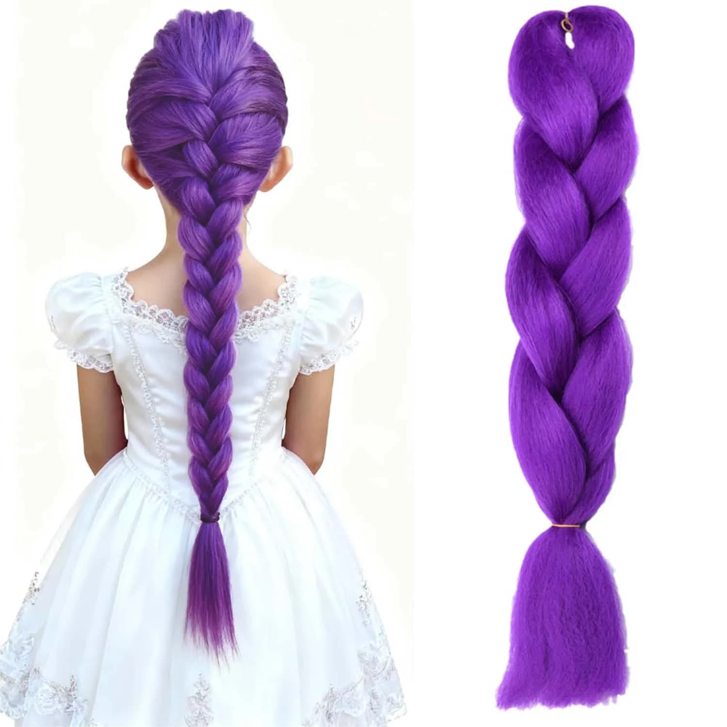 Estensioni sintetiche dei capelli intrecciati viola lunghi da 24 pollici per trecce Ru mi Capelli intrecciati per cosplay di feste teatrali, treccia multicolore