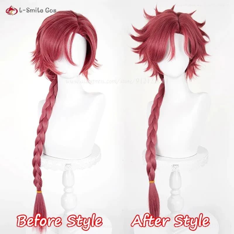 Vena rossa 88 cm lunga treccia twist parrucche capelli sintetici resistenti al calore costumi cosplay anime per uomo + berretto per parrucca