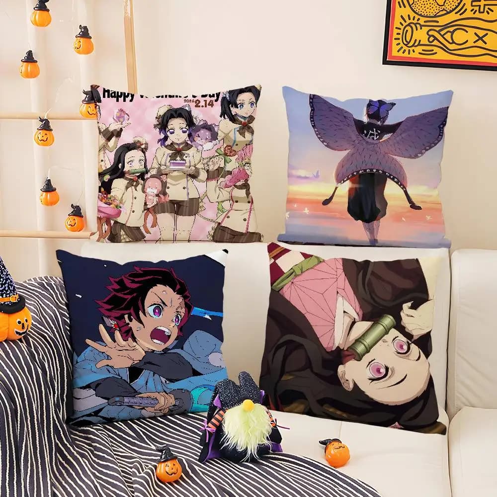 Copricuscino in peluche Demon Slayer Infinity Castle Arc Anime, morbido copricuscino in peluche corto per divano, decorazione per la casa, idea regalo